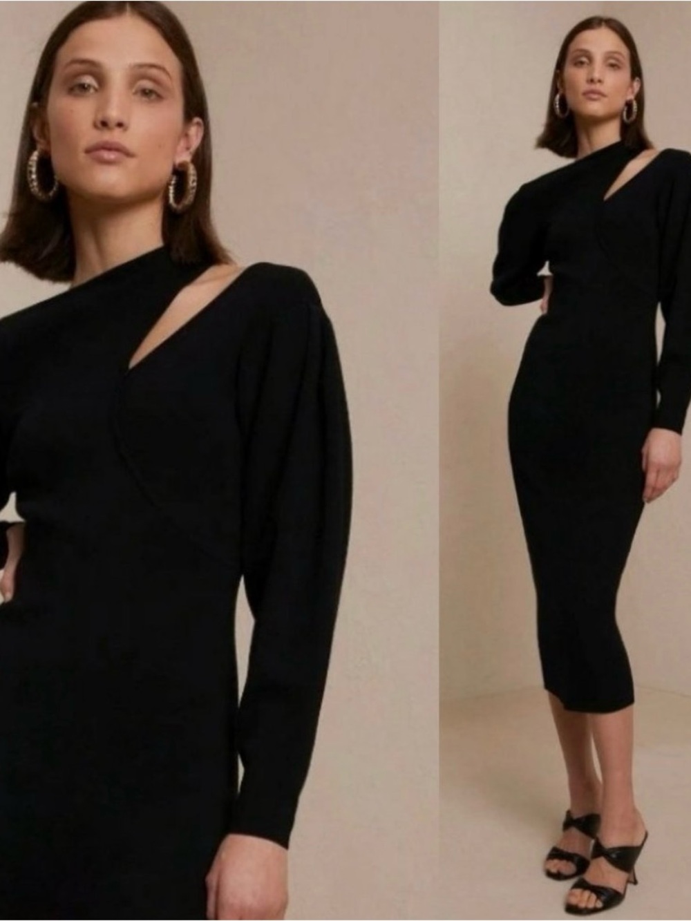 A.L.C. Addison Cutout Black Sweater Long Sleeve Bodycon Midi Dress XS $595 EUC